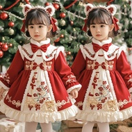 90-140cm Girls Lolita Fleece Lining Dress Baby Festive Birthday Dress Children New Year Dress