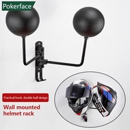 POKERFACE Motorcycle Helmet Wall Mount Rack with Double Hook 180 Rotation Helmets Display Holder Helmet/Jacket Hanger Bike Helmet Holder I1W6