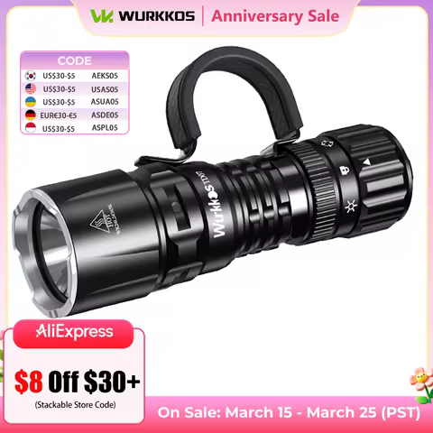 Wurkkos TD07 18350 Tactical Flashlight 1300LM 479M Long Range Rechargeable Lamp IP68 Mini Torch with