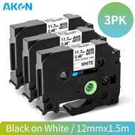 3pk AHS-231 Tiub Pengecutan Haba Pita Label HSe-231 12mm Hitam pada Putih Serasi untuk Pencetak P-to