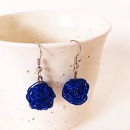 鋼絲球包覆吊墜耳環，海軍藍色手工製作