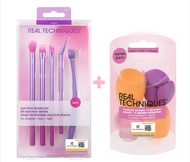 Combo 6 bông mút trang điểm Real Techniques và Bộ 5 cây cọ mắt Real Techniques kit eye love drama