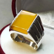 Natural Yemeni Zard Aqeeq Mens Ring Sterling Silver 925 Yellow Agate Ring Yemen