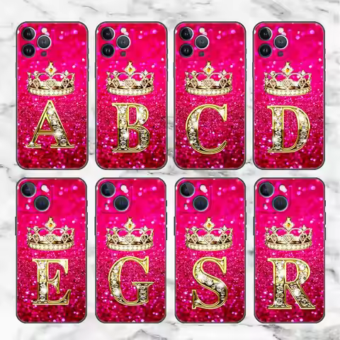 Pink Diamonds Letter Case For Apple iPhone 11 15 13 14 Pro Max 12 Plus X 15Pro Black Silicone Phone 