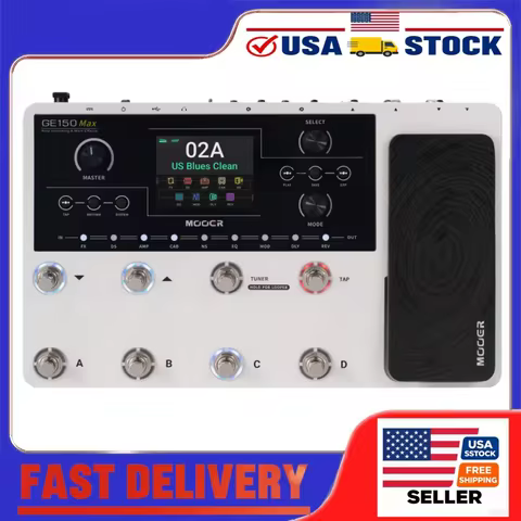 MOOER GE150 MAX Guitar Multi Effects Processor 55 Amp Models 8 Footswitches 3.5" Color LCD Drum Mach