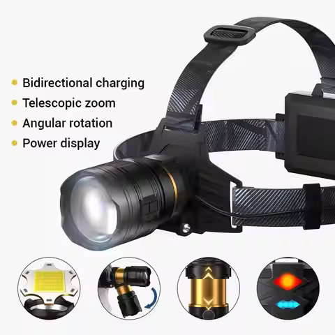 Powerful XHP360 36-LED Zoom Headlamp, 18650 Rechargeable Headlight, Adjustable Bright Flashlight for
