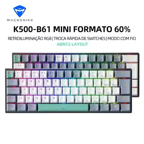 Machenike K500-B61 Mini Mechanical Keyboard 60% ABNT2 Layout RGB Backlight Hot-swappable NKRO Wired 