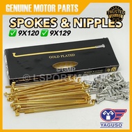 YAGUSO SPOKES & NIPPLES (GOLD) 9x120 / 9x129 LIDI RIM GOLD PLATED RANTING SPOKE ALLOY RIMS BATANG MO
