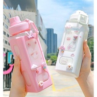 700ml/900ml Cute Water Bottle for Girls with Lid Straw Sticker Plastic Juice Milk Portable Kawaii Tumbler Children's Drinkware Drinking Water Bottle