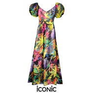 iCONiC BLACK FLORAL BEACH MAXI DRESS #2785 ชุดเดรสยาว สีดำ ผ้าไหมชีฟอง พิมพ์ลายดอกไม้ เดรสยาว 150cm เดรสชายทะเล เดรสชีฟอง เดรสไฮโซ เดรสออกงาน