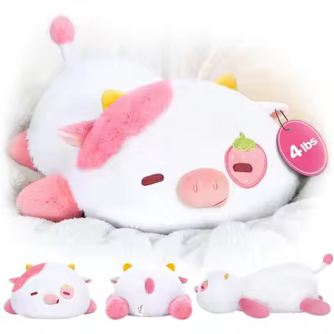 Weighted Strawberry Cow Plush 4.0 Lbs 23 Inch Weighted Stuffed Animal for and Adults Soft Pink Cow P
