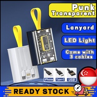 20000mAh Mini Power Bank LED Light Powerbank Fast Charging Punk Transparent Come With 3 Cables Portable Battery Charger