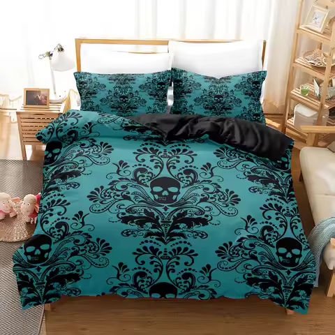 Gothic Style Skull Bedding Sets For Adults Bed Supplies Set Duvet Cover Set With Pillowcases No Fill