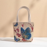双面刺绣拉链手提包百搭精致化妆包手机上班拎包女士手提帆布小包Double Embroidered Zip Handbag All-Match Exquisite Makeup benyishi74.m