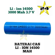 1 pcs Baterai 14500 / Batrai Isi Ulang Li-ion 14500 3000mAh 3.7v Warna Biru RATA