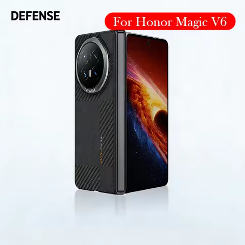 DEFENSE Carbon Fiber Case For Honor Magic V6 Kevlar Wireless Charging Back Cover Case for HONOR MAGI