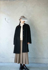 尋寶古著-黑色CASHMERE喀什米爾羊絨質感長版大衣