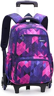 Boys Girls Rolling Backpack Trolley School Bag Kids Luggage Wheeled Rucksack with 6 Wheels, 6 Wheels-purple, 6Wheels-small, Rolling Backpack