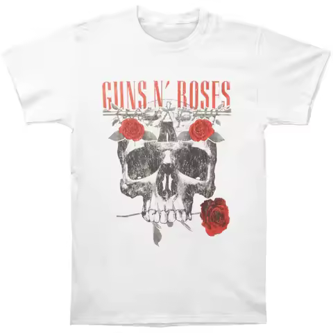 Guns N Roses Red Roses Super Soft White Tee Slim Fit T-shirt High-end Luxury Is for Both Men and Wom