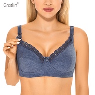 Gratlin Lace Plus Size Cotton Wireless Maternity Nursing Bra For Breastfeeding Lingerie For Pregnant
