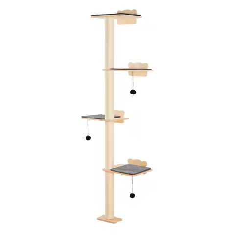 SucceBuy 4 Tiers Tall Cat Tree with 4 Jumping Boards Wall-Mounted Pine Wood Cat Floating Shelf up to
