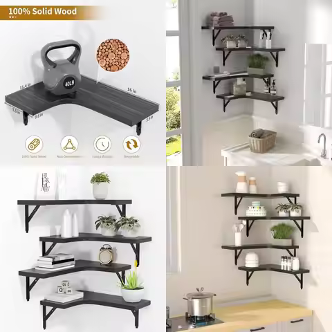 loating Shelves Wall Mounted Set o 4, Rustic Wood Storage Display Wall Shelves or Home Decor, Bathro