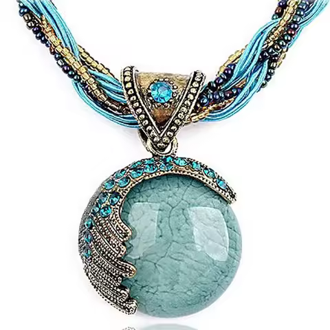 2026 New Fashion Multilayer Beads Chain Crystal Gem Stone Pendant Necklaces Boho Statement Jewelry A