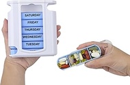 7 Day Pill Box Organizer, Hard Case with Embedded Magnet, 7 Stackable Trays with 4 Times a Day Small