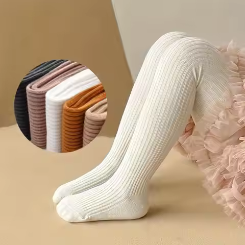 Legging Bayi Perempuan Warna Pepejal Rekaan Jalur Menegak, Legging Kaitan Lembut Untuk Keselesaan Ba