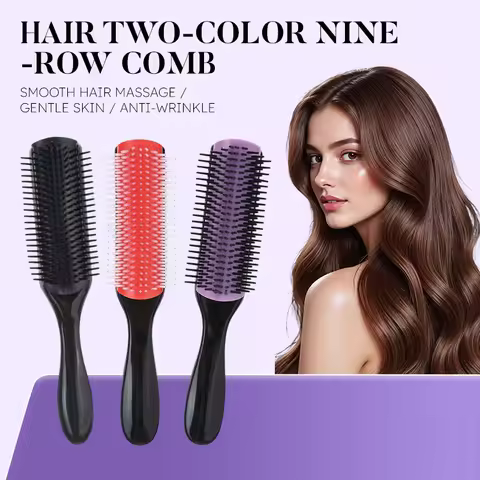 9-Row Denman Detangler Hairbrush for Scalp Massaging Wet Comb Use - Salon Quality Hair Brush for Str
