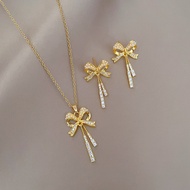 Girls Alloy Diamond Jewellery Set Bow Necklace Earrings Set Girls Daily Wear Jewellery Party Jewelle