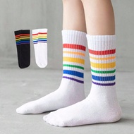1/2 Pair Women's Black & White Rainbow LGBTQ Pattern Thigh High Socks
