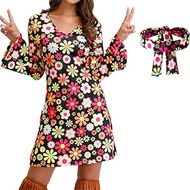 ﹊ ▥ 60s 70s Women Hippie Costume Accessories Hippie Disco Dress  Halloween Boho Flared Hippie Dress