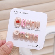 Fake Nails with Sticker Glue Red Peach Heart Fake Nails FM041