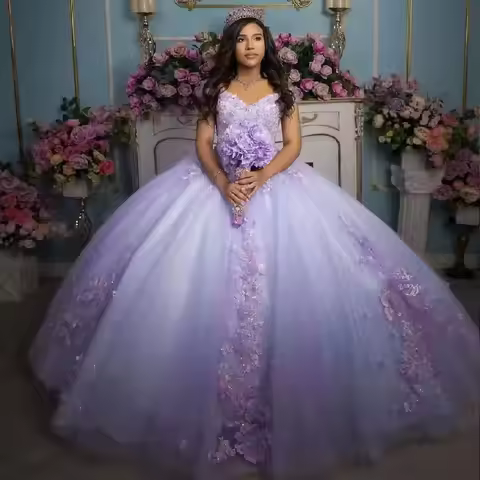 BOMARIS Princess Ball Gown Quinceanera Dresses Vestidos De 15 Anos XV Off Shoulder 3D Flower Lace Bi