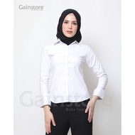 Sale Kemeja Putih Polos Wanita Baju Kantor Formal Kerja Katun Strec