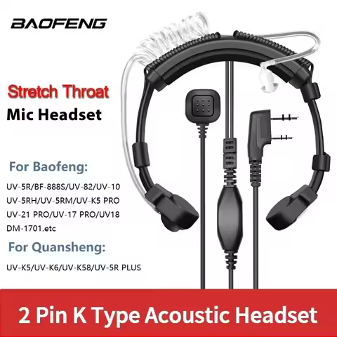 Extendable Adjustable Acoustic Throat MIC PTT headphone Headset For Baofeng UV-5R BF-888S UV-21 PRO 
