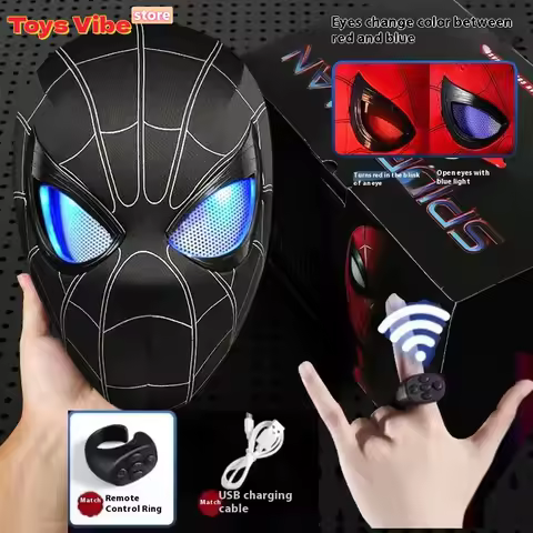 HotRemote-Controlled Electric Blinking Spider-Man Headgear Red And Black Cos Glowing And Funny Mask 