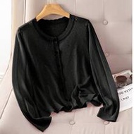 1XL-4XL Women Plus Size Lightweight Knit Cardigan, Casual Breathable Long Sleeve, Spring/Summer Blac