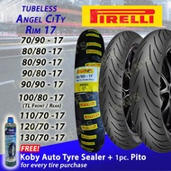 PIRELLI Angel CT RIM 17 Tubeless Tires ( 70/90-17 , 80/80-17 , 80/90-17 . 90/80-17 . 90/90-17 , 110/70-17 . 100/80-17 (FRONT/REAR), 120/70-17 , 130/70-17 ) with FREE TIRE SEALANT and PITO
