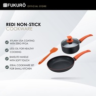 Fukuro Redi 4Pcs Non-Stick Cookware Set - Fry Pan (24cm) + Saucepan (18cm) + Spatula + Lid