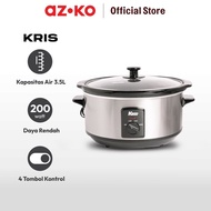 AZKO Kris 3.5 ltr Slow Cooker Oval - Silver Electric Soup Cooker Cooking Utensils Kitchen Equipment 