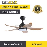 Fanz 52" Remote Control Ceiling Fan INNO 525L PineWood DC Motor 6 Speed Selection Tri-Colour LED Light Selection