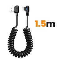 0.4-1.5M Retractable Double Elbow USB Type C Cable 6A Fast Charging USB C Cable 90 Degree Spring Dat