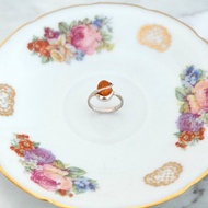 法國復古925純銀琥珀戒指