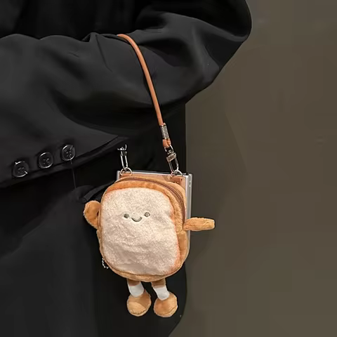 Cute Toast Plush Wallet Phone Case For Samsung Z Flip6/5/4/3 Oppo Find N3 Flip Xiaomi Mix Flip Cases