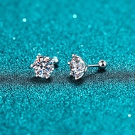 Real Moissanite 0.4ct 0.6ct 1ct 1.6ct 2ct 4ct 6ct Six-Prong Classic Round D Screw Lock Stud Earrings