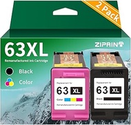 ZIPRINT Remanufactured Ink Cartridge Replacement for HP Ink 63 63XL for OfficeJet 3830 5255 5258 Envy 4520 4512 4513 4516 DeskJet 1112 1110 3630 3632 3634 2130 Printer(1Black,1Tri-Color)