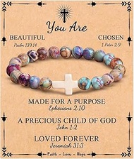 Inspirational Christian Gifts for Women Men Cross Beads Bracelets Adjustable Faith Easter Catholic R