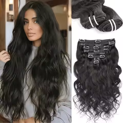 Body Wave Clip in Hair Extensions Real Human Hair 8Pcs Human Hair Clip in Extensions Natural Soft Hu
